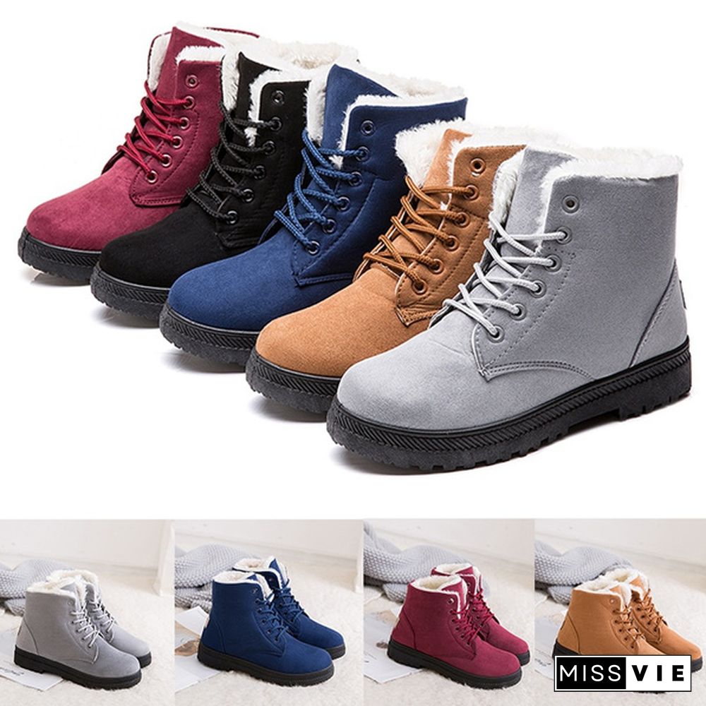 Ladies Winter Warm Fur Lined Ankle Snow Boots Women Casual Flat Short Booties Shoes Botas Feminina Plus Size