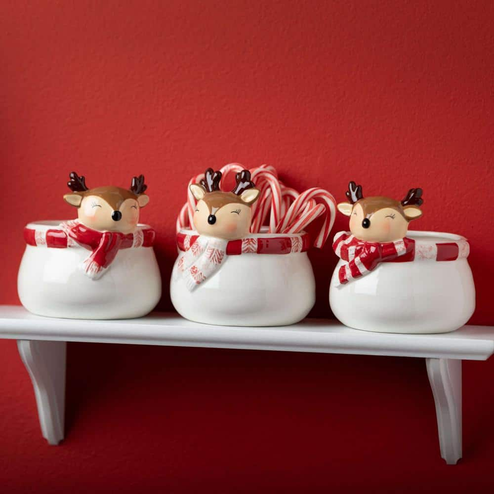 SULLIVANS 5.5 in. Whimsical Reindeer Christmas Containers Set of 3 Multi-Color CM3182