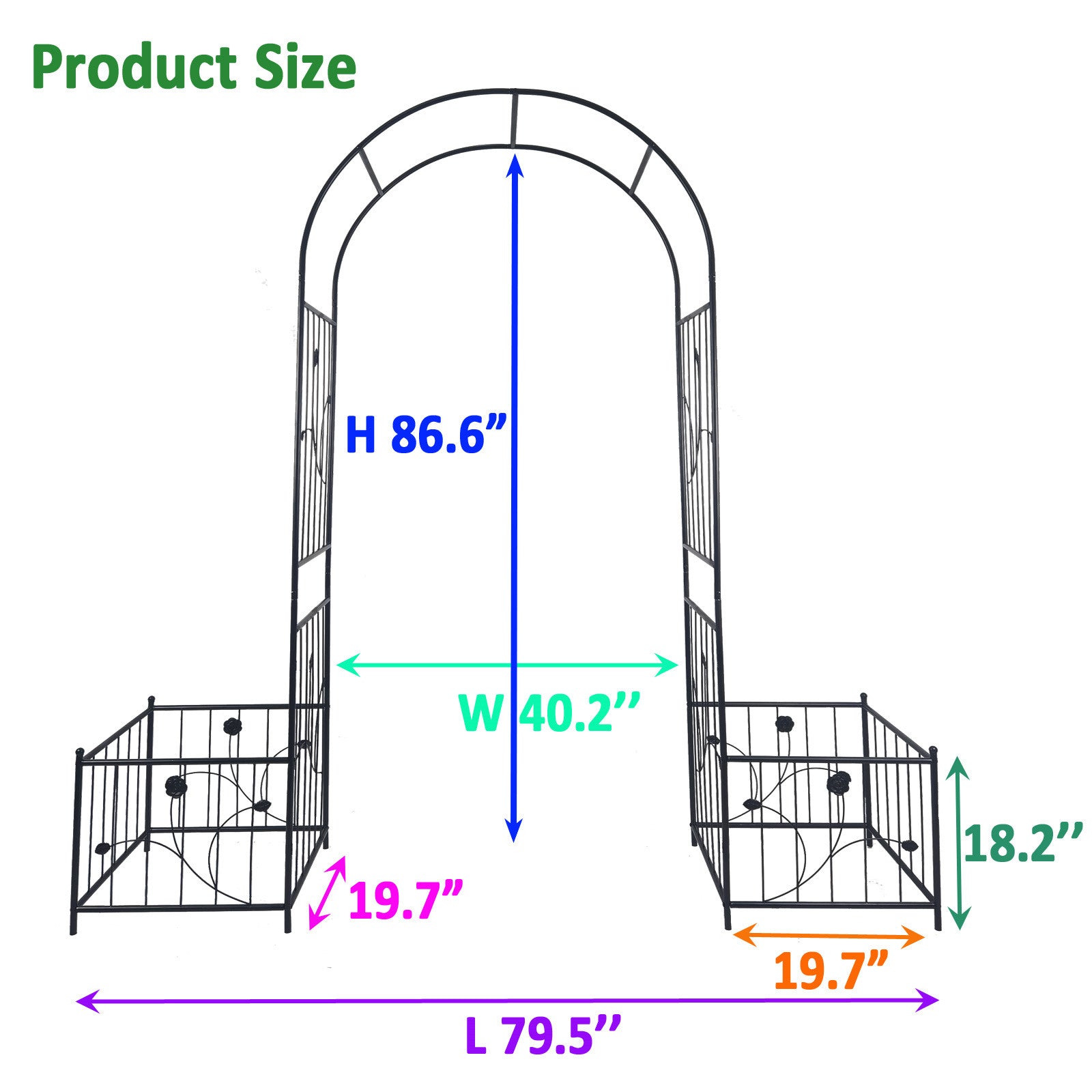 Metal Garden Arch Garden Arbor with Double Doors 2 Side Planter Baskets for Wedding Party Decoration Climbing Plants Support