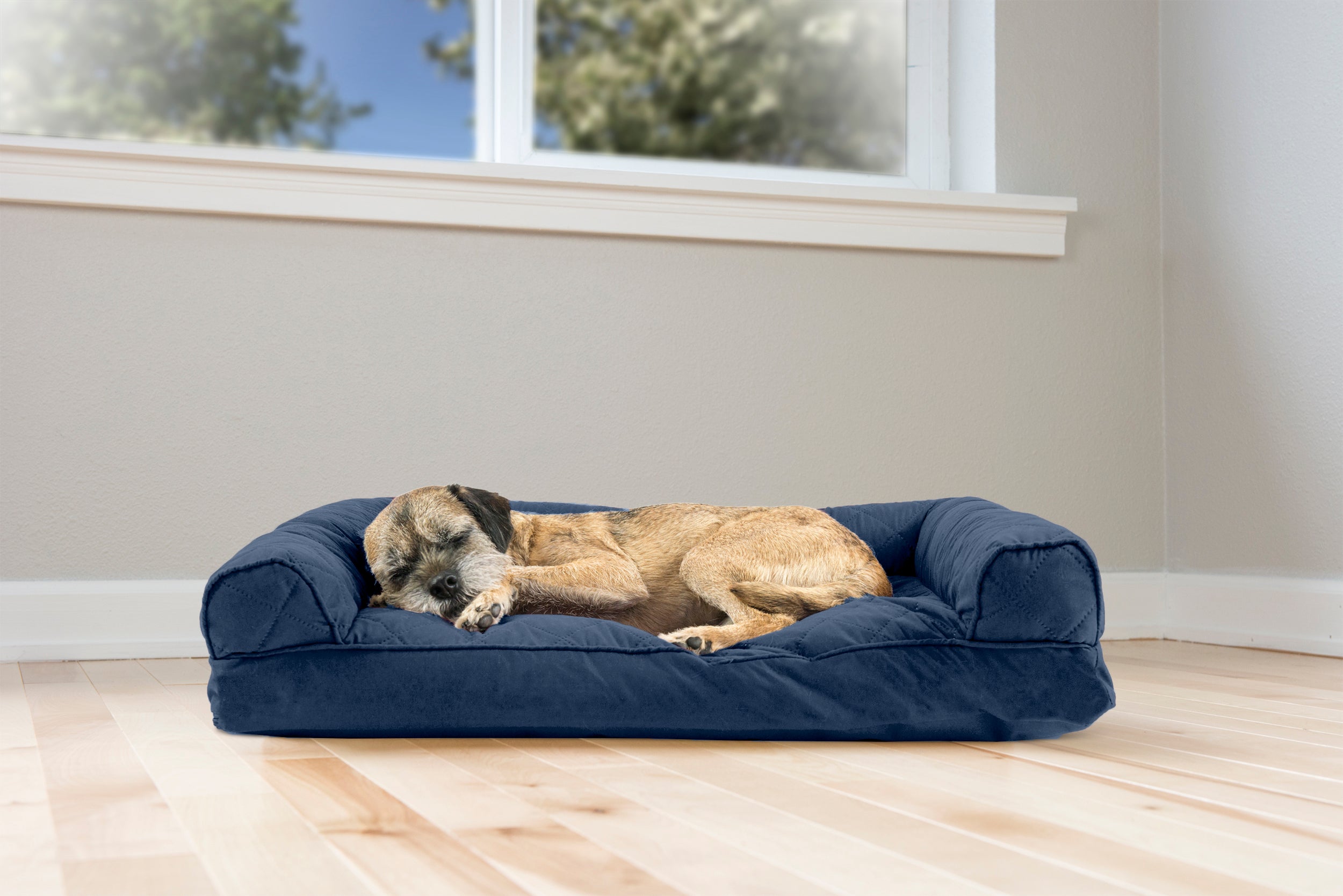 FurHaven | Quilted Pillow Sofa Pet Bed for Dogs & Cats, Navy, Medium