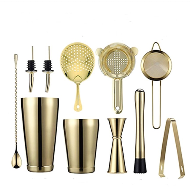 Bartender Kit Barware Set Boston Shaker Stainless Steel Bar Tool Cocktail Shaker Set Combination 5 to 13 Pieces Set Gold Gun-black Rose-gold