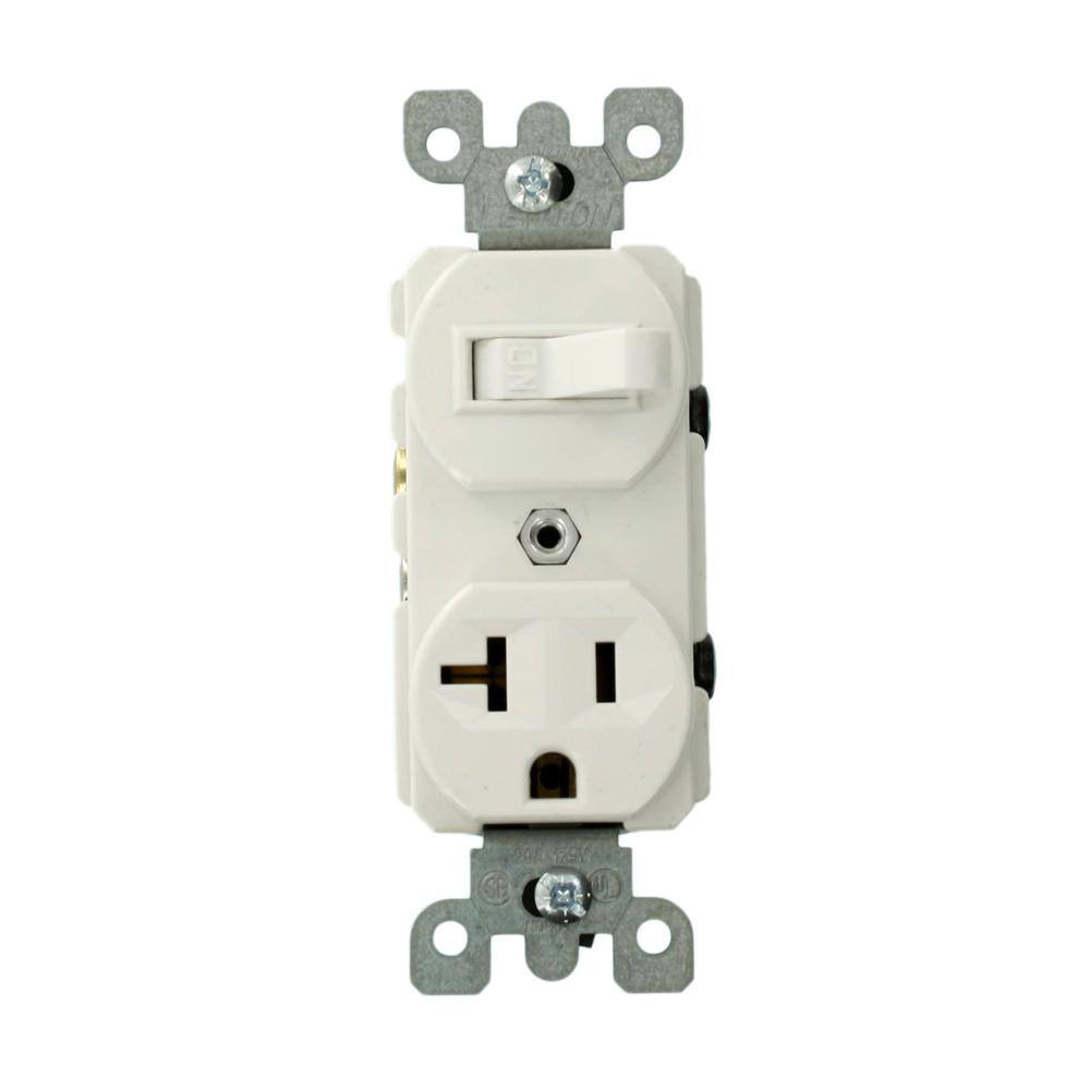 Leviton 20 Amp Commercial Grade Combination Single Pole Switch and Receptacle White 5335-W