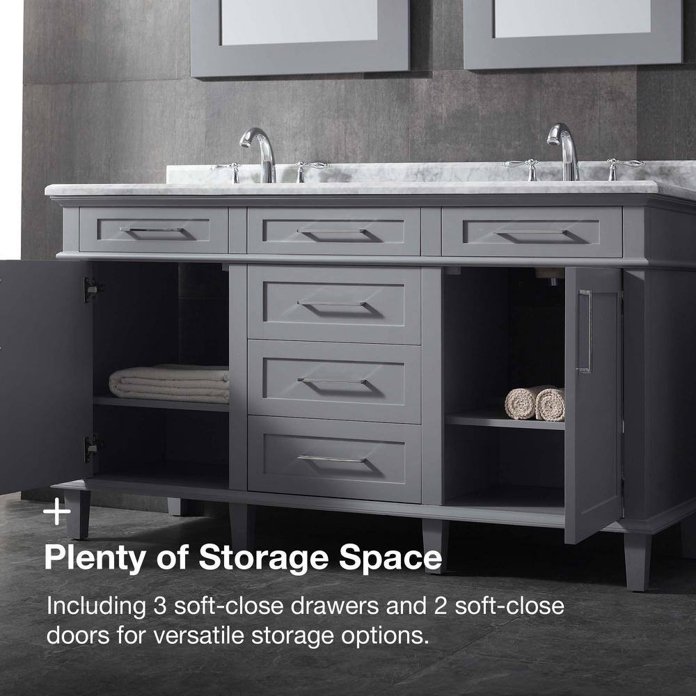 Home Decorators Collection Sonoma 60 in. W x 22 in. D x 34 in H Bath Vanity in Pebble Gray with White Carrara Marble Top 8105300240