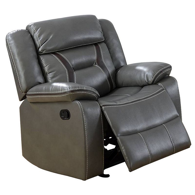 37 Inches Leatherette Glider Recliner with Pillow Arms， Gray