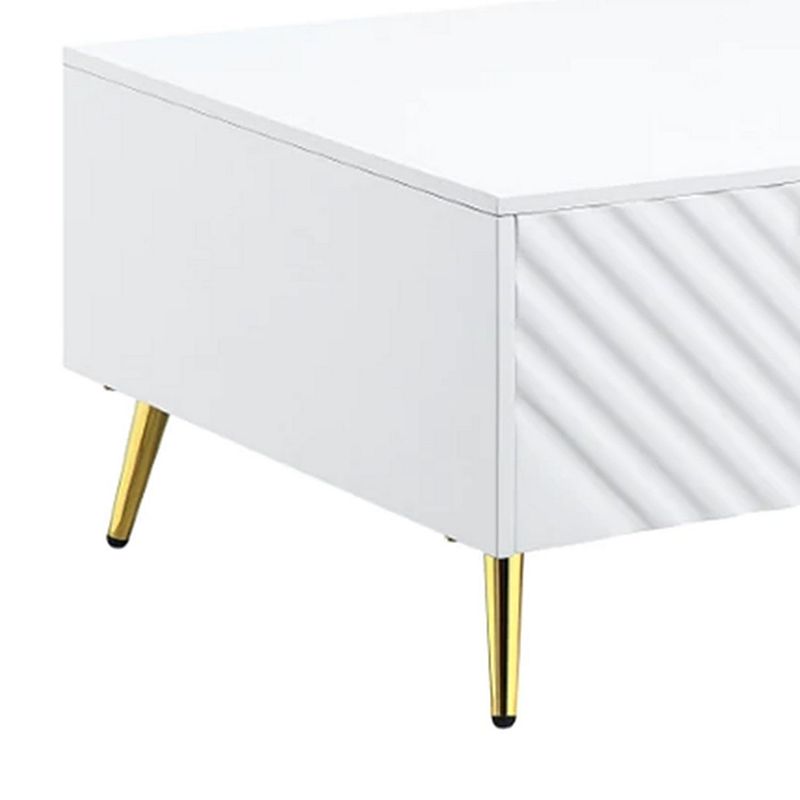 Tyra 53 Inch Modern Coffee Table， 2 Drawers， Metal Handles， White， Gold