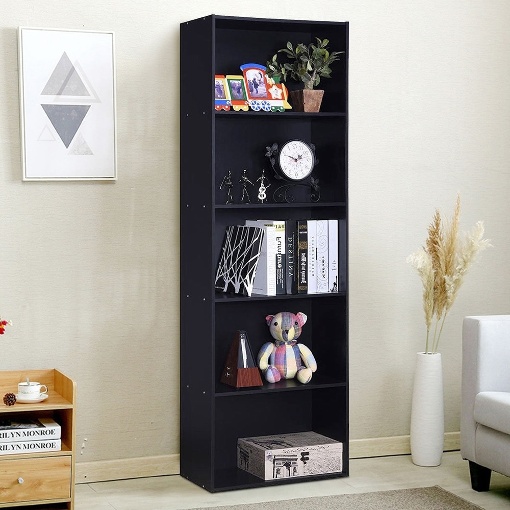 5 Shelf Storage Bookcase Modern Multi Functional Display Cabinet Furniture   Black   23.5\