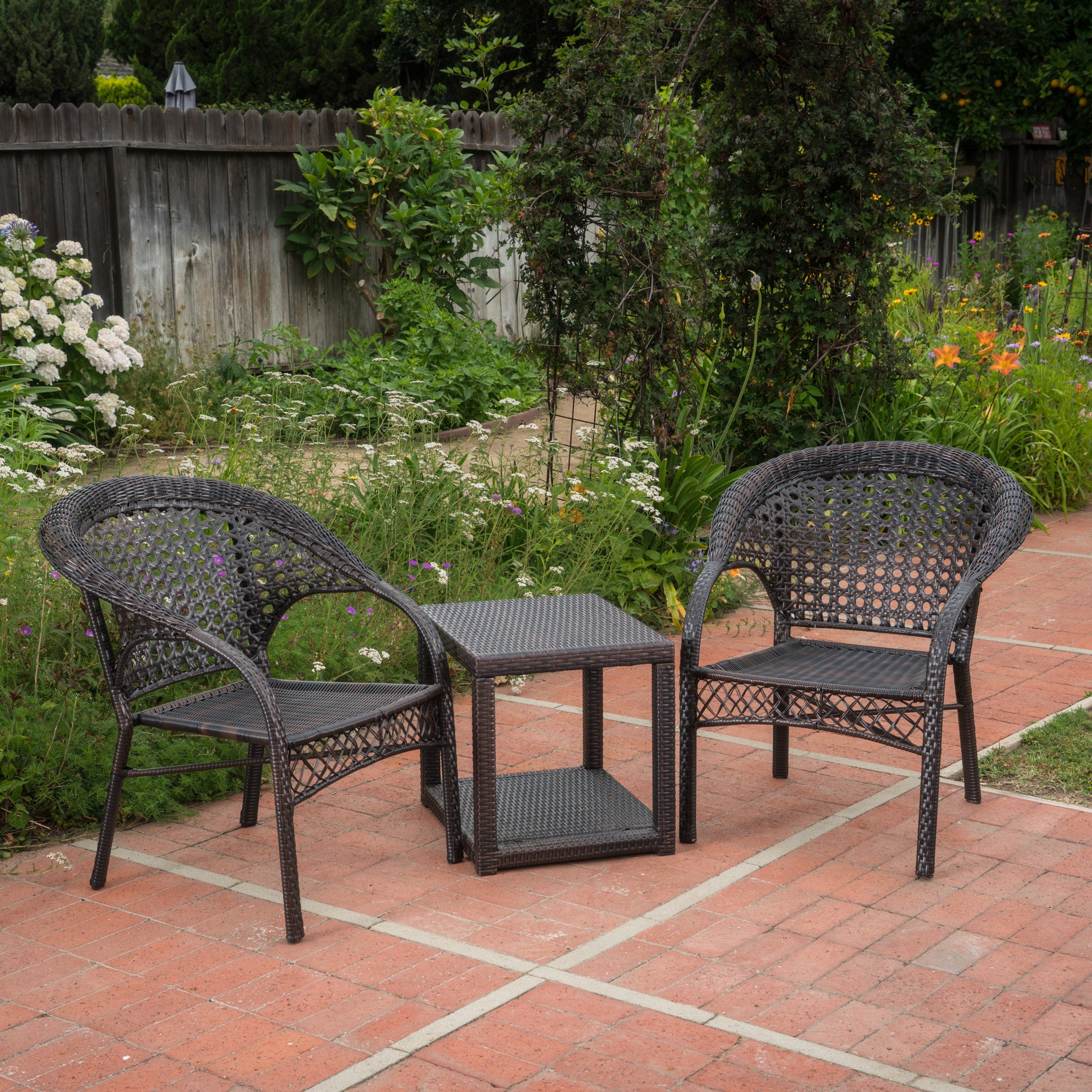 Mystic Outdoor 3 Piece Multi-brown Wicker Stacking Chair Chat Set