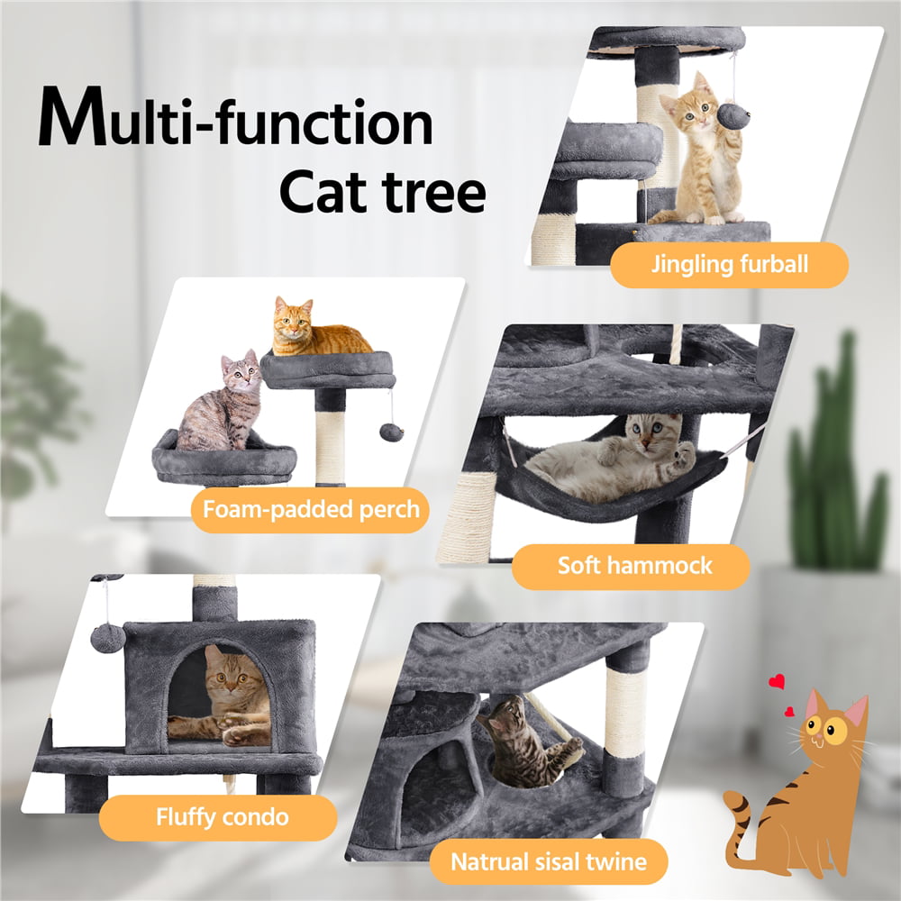 SMILE MART 62.2" Double Condo Cat Tree and Scratching Post Tower, Dark Gray