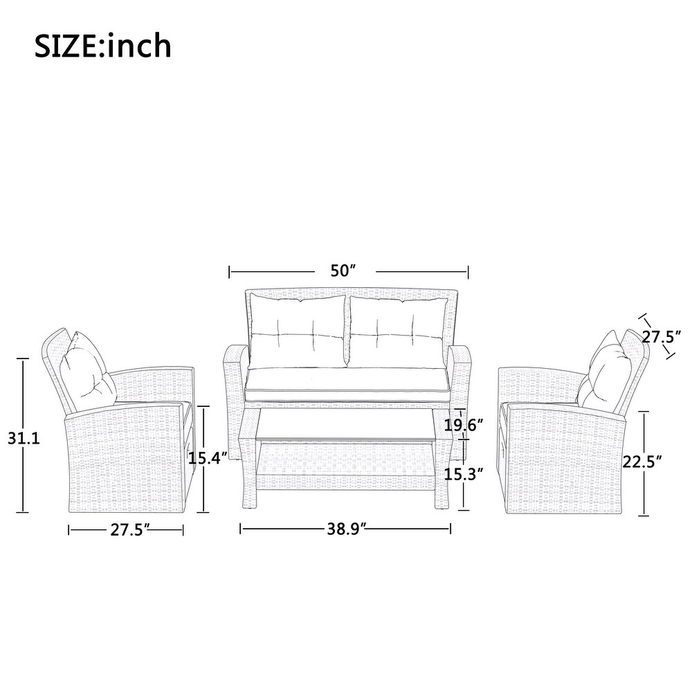 Patio Furniture Set  4 Piece Outdoor Conversation Set  Weather Wicker Sectional Sofa with Ottoman   Cushions for Garden Deck