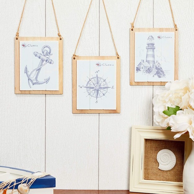 Okuna Outpost 3 Pack Nautical Wooden Wall Art For Home Decor 5 5 X 4 7 In