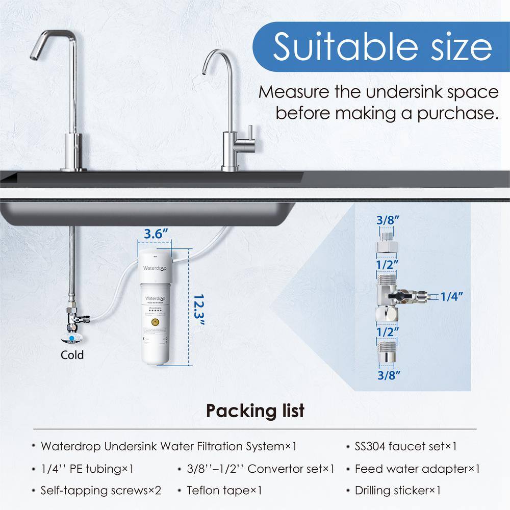 Waterdrop 8000 Gal. 0.01 m Long Last Ultra Filtration Under Sink Water Filter System with Dedicated Faucet B-WD-10UBW-UF