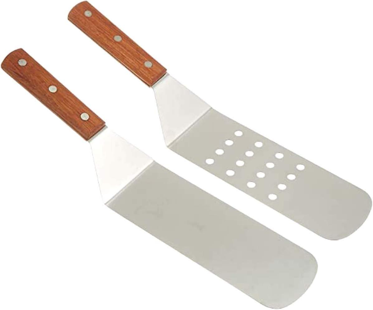 Grill， Dump Truck， Stainless Steel， Riveted Smooth Wooden Handle， Commercial Grade， A Perforated Solid Spatula， 2-piece Set