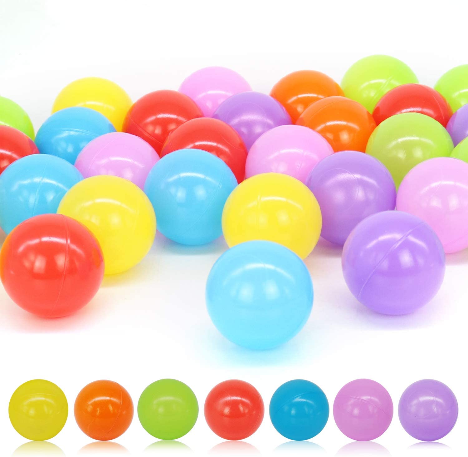 Pack of 100 Ocean Pit Balls Phthalate Free BPA Free Crush Proof Plastic Balls for Toddler Kids Girls Boys 1-3 Years Old， Balls for Ball Pit Pool Playing Tent Toys