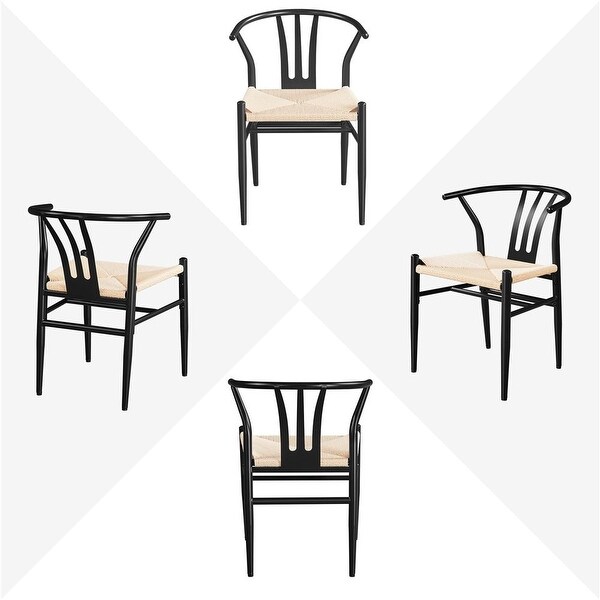 2PCS Weave Modern Dining Chair with Metal Frame， Black