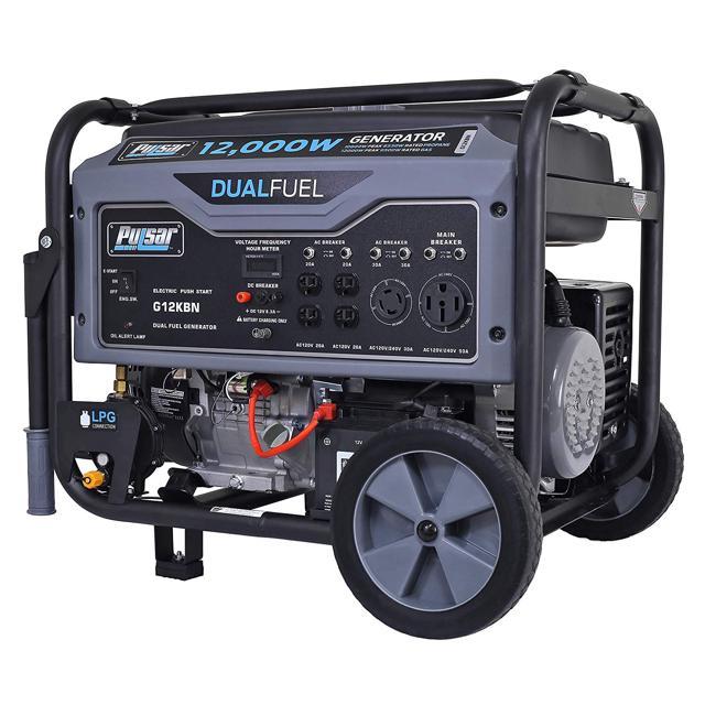 Pulsar 12，000W Dual Fuel Portable Generator in Space Gray with Electric Start， G12KBN