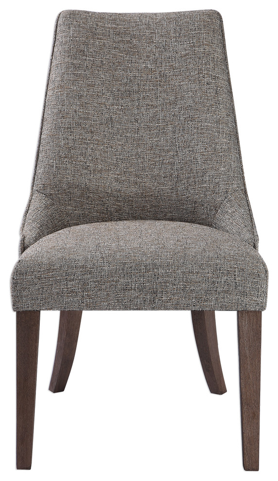 Casual Gray Brown Curved Accent Chair  Dark Exposed Wood Dining Earth Tone   Transitional   Dining Chairs   by My Swanky Home  Houzz