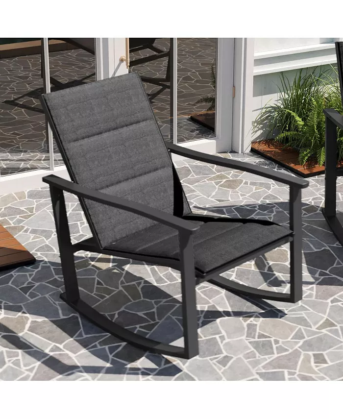 MERRICK LANE Brevyn Set Of 2 Flex Comfort Outdoor Rocking Chairs With Steel Frames