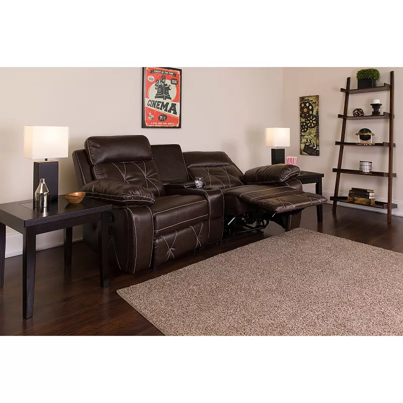 Emma and Oliver Brown LeatherSoft 2-Seat Reclining Theater Unit-Curved Cup Holders