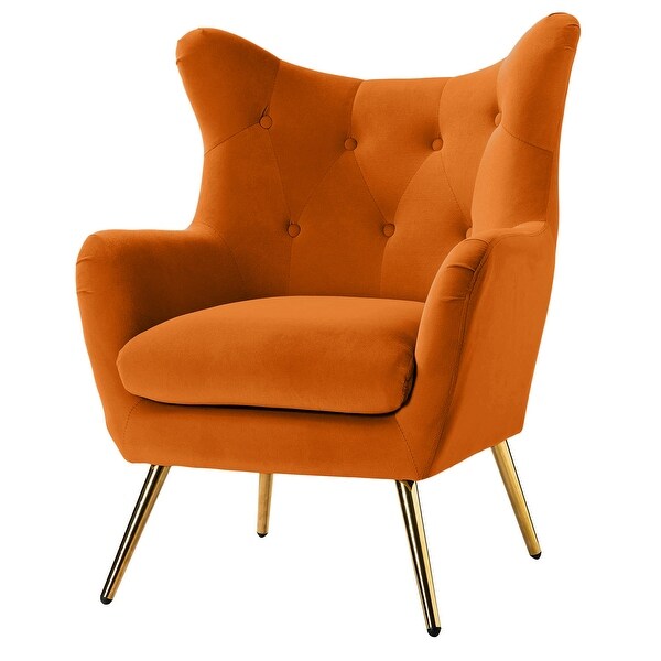 Eusebio Tufted Velvet Accent Chair with Wingback， Arms， and Metal Gold Legs for Living Room or Bedroom by HULALA HOME