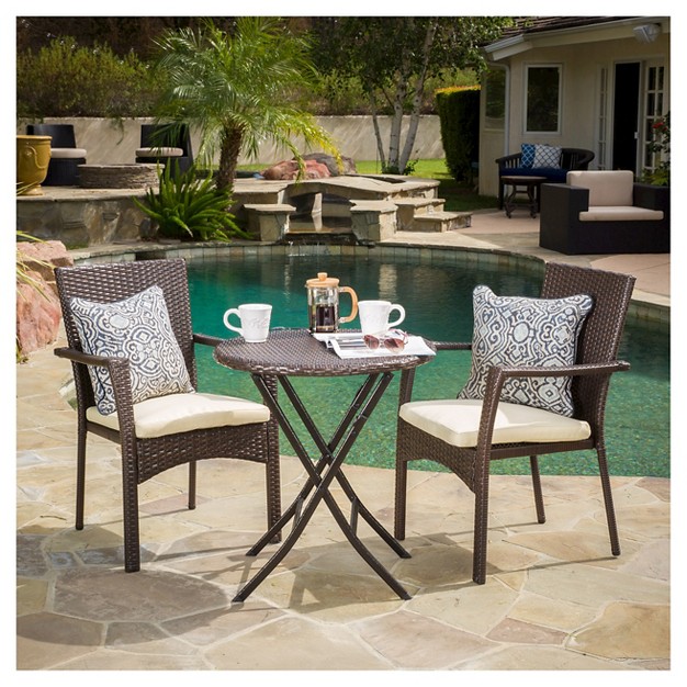 Elba 3pc Wicker Bistro Set With Cushions Brown Christopher Knight Home