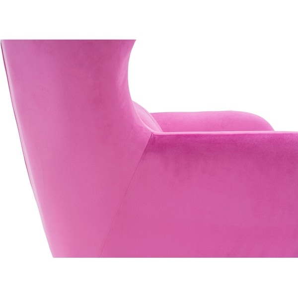 Critter Sitters Faux Velvet Wingback Accent Chair w/Wooden Legs， Pink