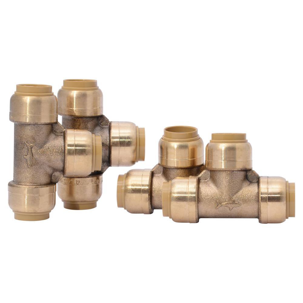 SharkBite 12 in. Push-to-Connect Brass Tee Fitting Pro Pack (4-Pack) U362LFJ4