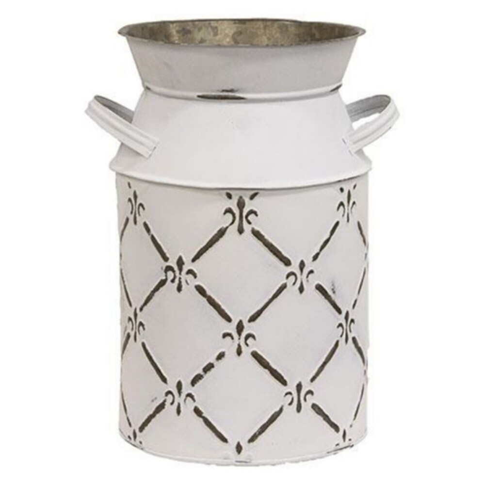 Whitewashed Fleur De Lis Galvanized Milk Can