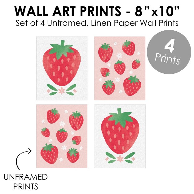 Big Dot Of Happiness Berry Sweet Strawberry Unframed Fruit Kitchen Linen Paper Wall Art Set Of 4 Artisms 8 X 10 Inches