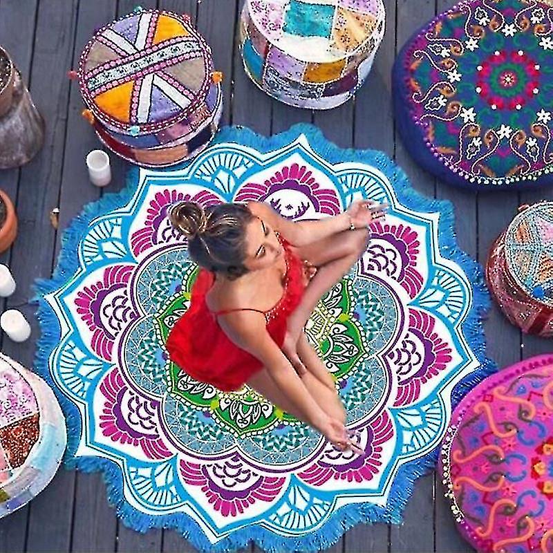 Indian Mandala Tapestry With Tassel Lotus Printed Beach Towel Wall Hanging Bohemian Yoga