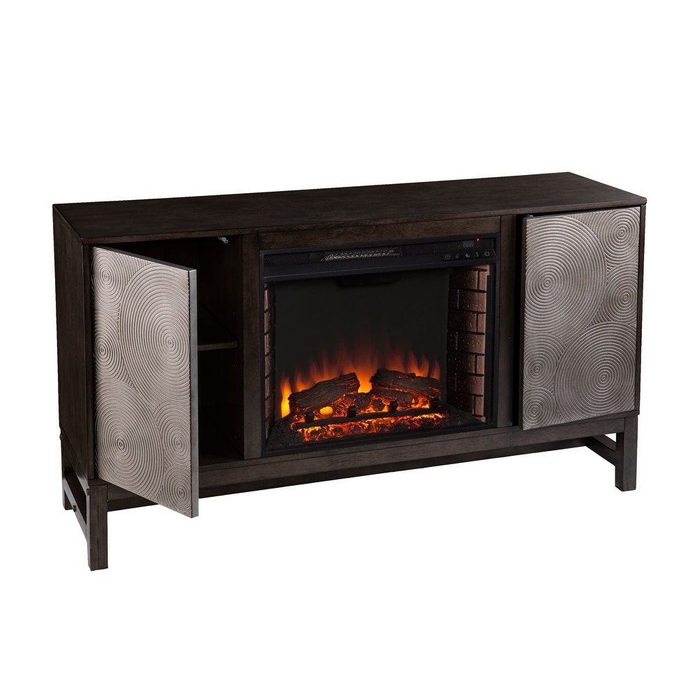 SEI Furniture Lanigan Contemporary Brown Wood Electric Fireplace