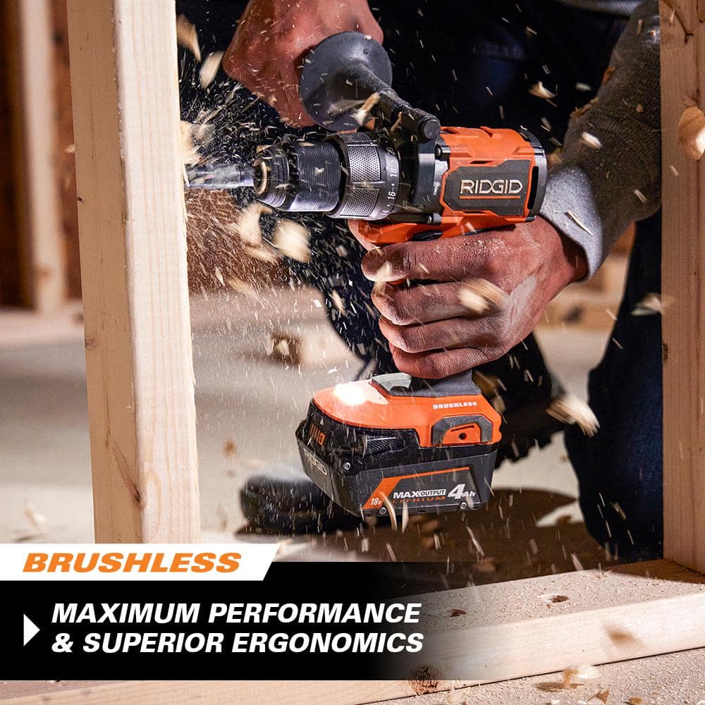 Ridgid 18V Brushless Cordless 2-Tool Combo Kit With Hammer Drill， Impact Driver， (2) Batteries， Charger， And Bag