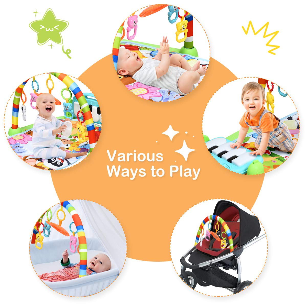 Baby Play Mat, Kick and Play Gym with Detachable Piano