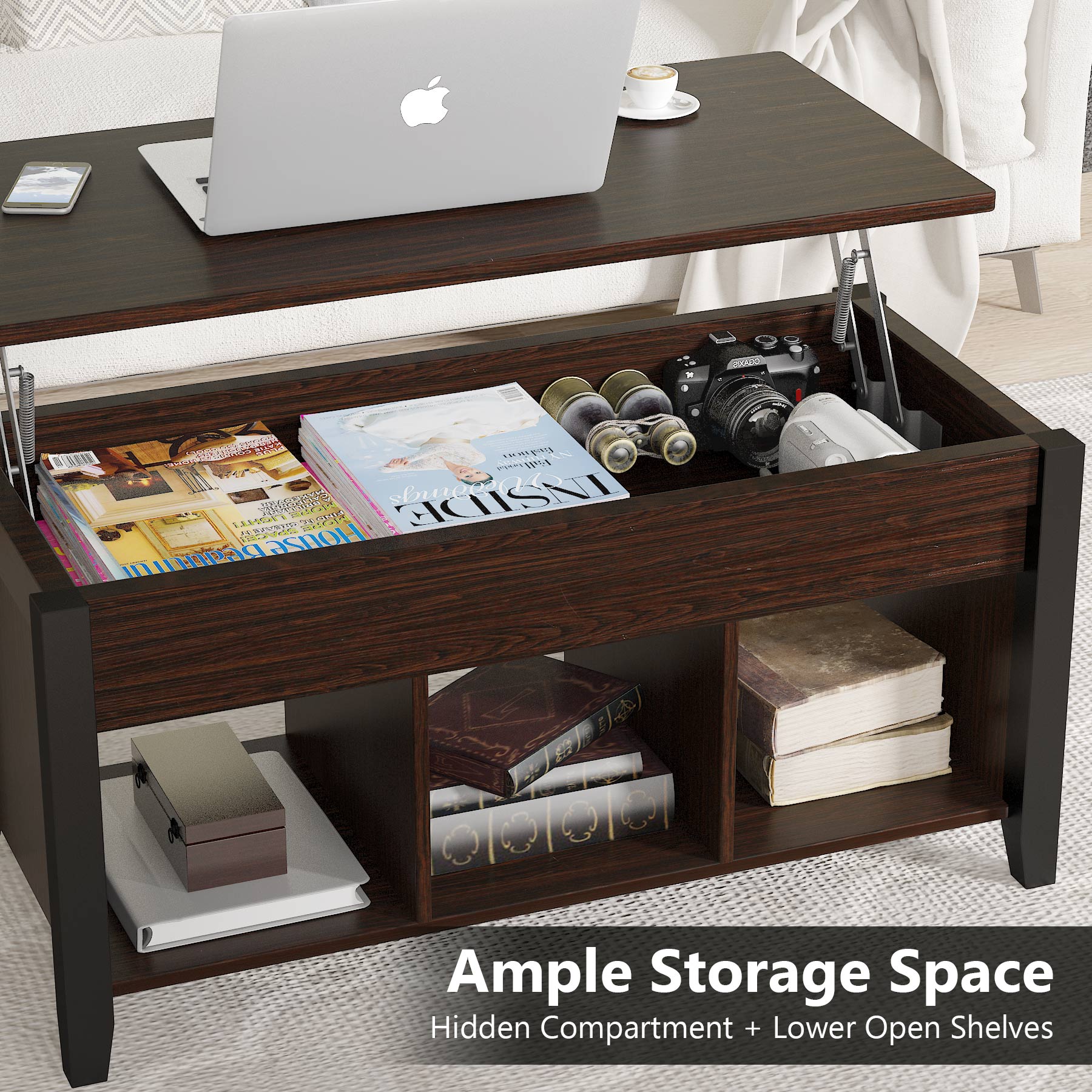 Tribesigns Wooden Lift Top Coffee table with Hidden Storage Shelf for living room