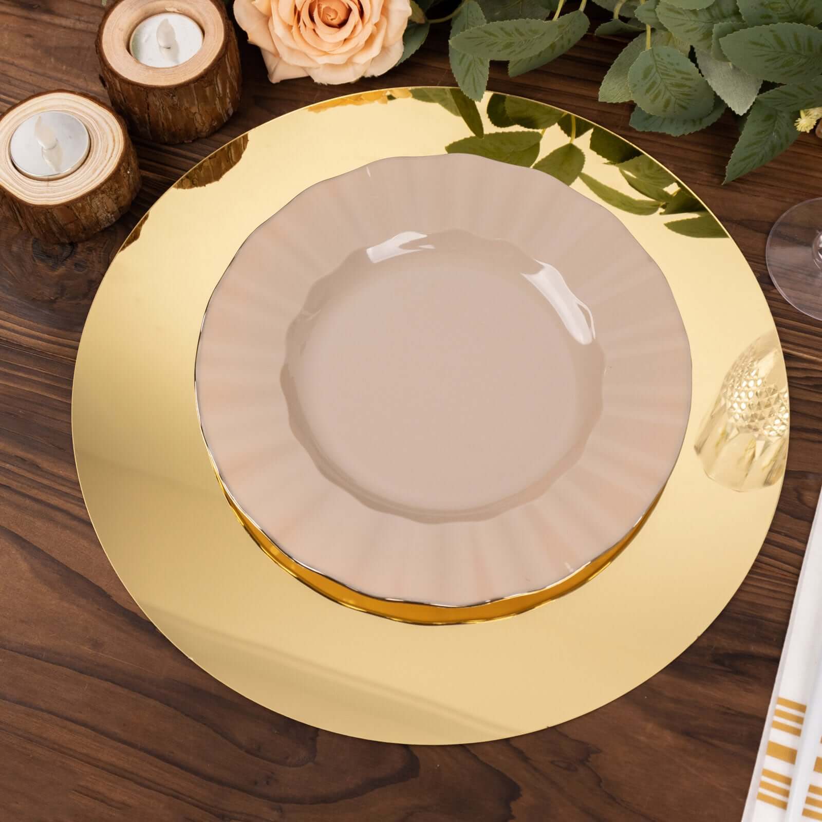 10 Pack Gold Mirror Acrylic Charger Plates For Table Setting, Lightweight Round Decorative Dining Plate Chargers 13