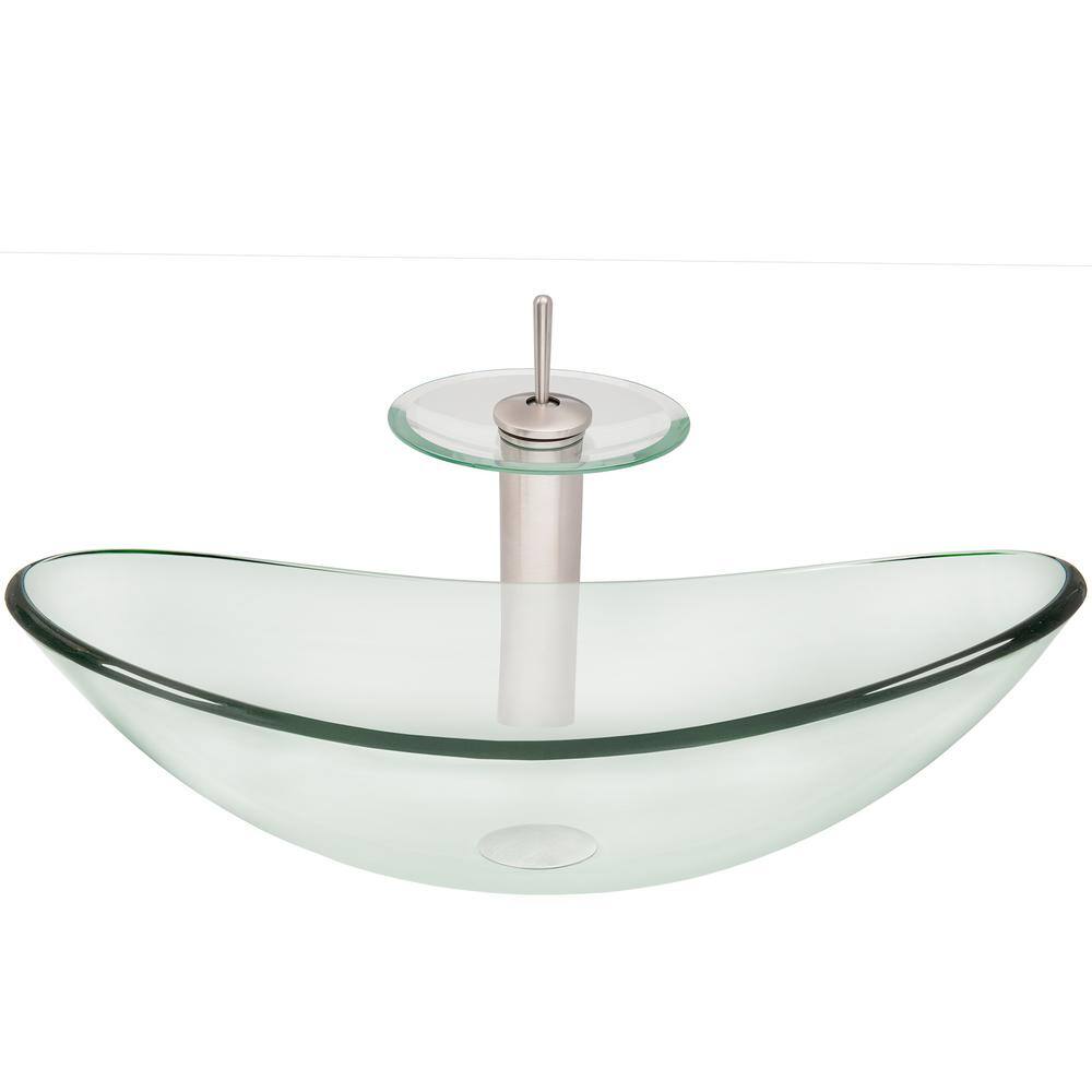 Novatto Vessel Sink in Clear Glass with Faucet in Brushed Nickel NSFC-324C001BNC