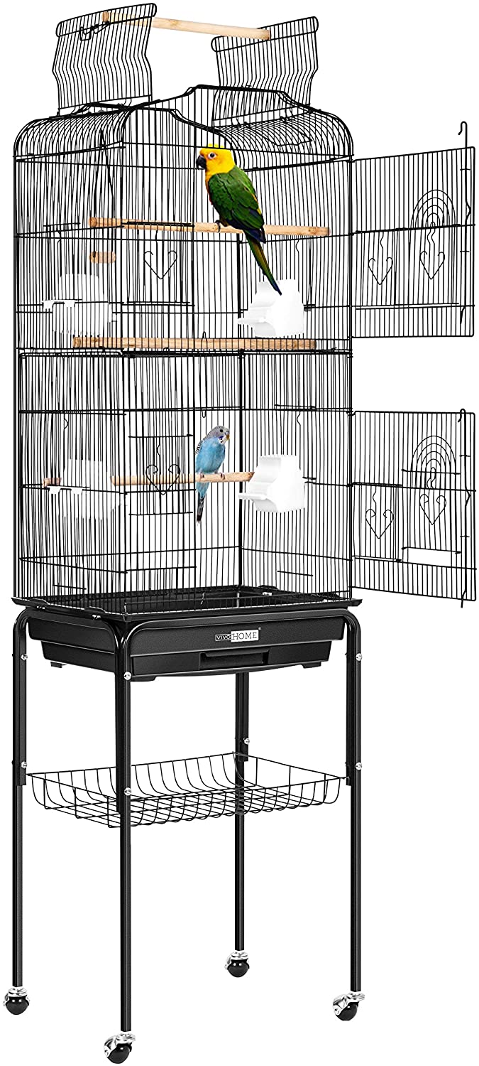 VIVOHOME 59.8 Inch Wrought Iron Bird Cage with Play Top and Rolling Stand for Parrots Conures Lovebird Cockatiel Parakeets