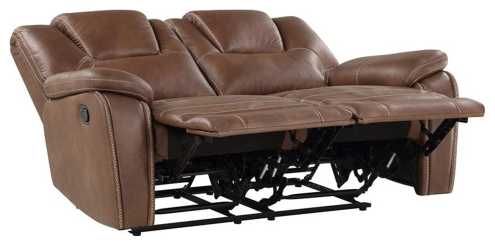 Bowery Hill Transitional Brown Faux Leather Manual Reclining Loveseat   Contemporary   Loveseats   by Homesquare  Houzz