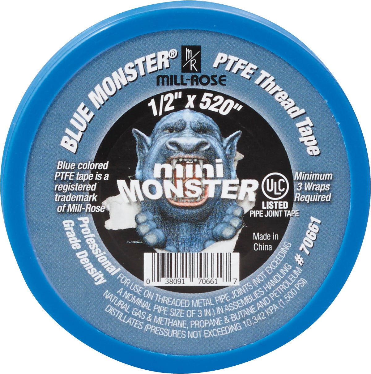 BLUE MONSTER Thread Seal Tape 1 2 In. X 520 In. Blue