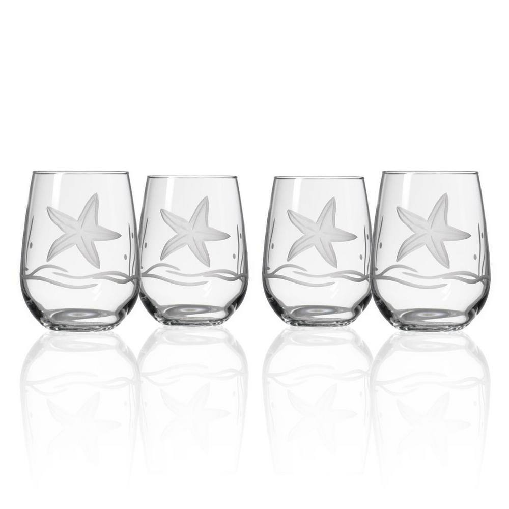 Rolf Glass Starfish 17 oz. Clear Stemless Wine Tumbler (Set of 4) 400334-S4