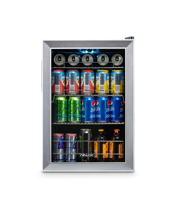 Newair 90 Can Freestanding Beverage Fridge in Stainless Steel Compact with Adjustable Shelves