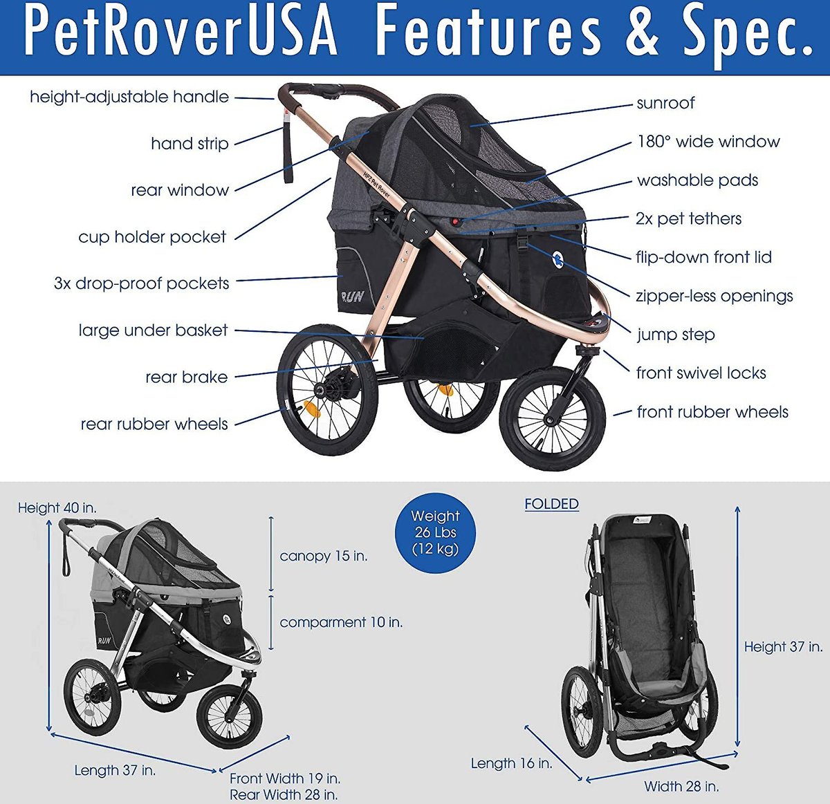 HPZ Pet Rover Run Performance Jogging Dog and Cat Stroller