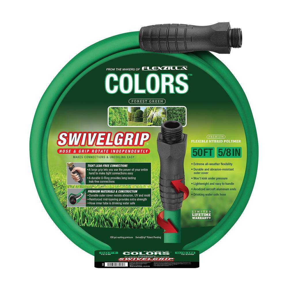 Flexzilla Colors Series 58 in. x 50 ft. Garden Hose 34 in. - 11 12 GHT Fittings in Forest Green HFZC550GRS