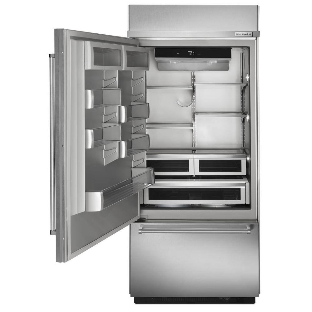 KitchenAid 20.9 cu. ft. Built-In Bottom Freezer Refrigerator in Stainless Steel with Platinum Interior KBBL306ESS