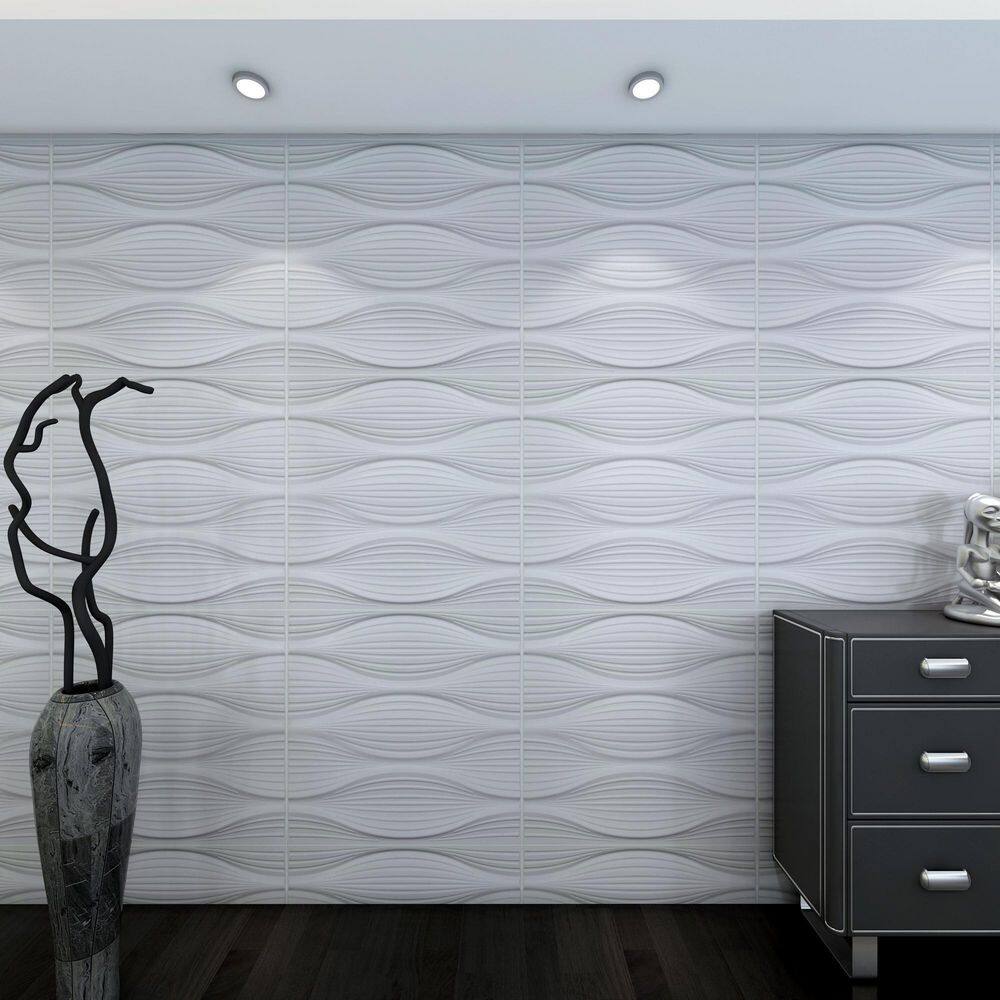 Dundee Deco Falkirk Ross 225 in. x 19.7 in. x 19.7 in. White PVC Wave 3D Decorative Wall Panel RSHDD130