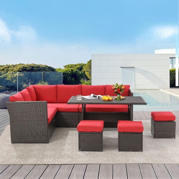 AECOJOY 7 Pieces Patio Furniture Set Outdoor Sectional Sofa Rattan Conversation Set