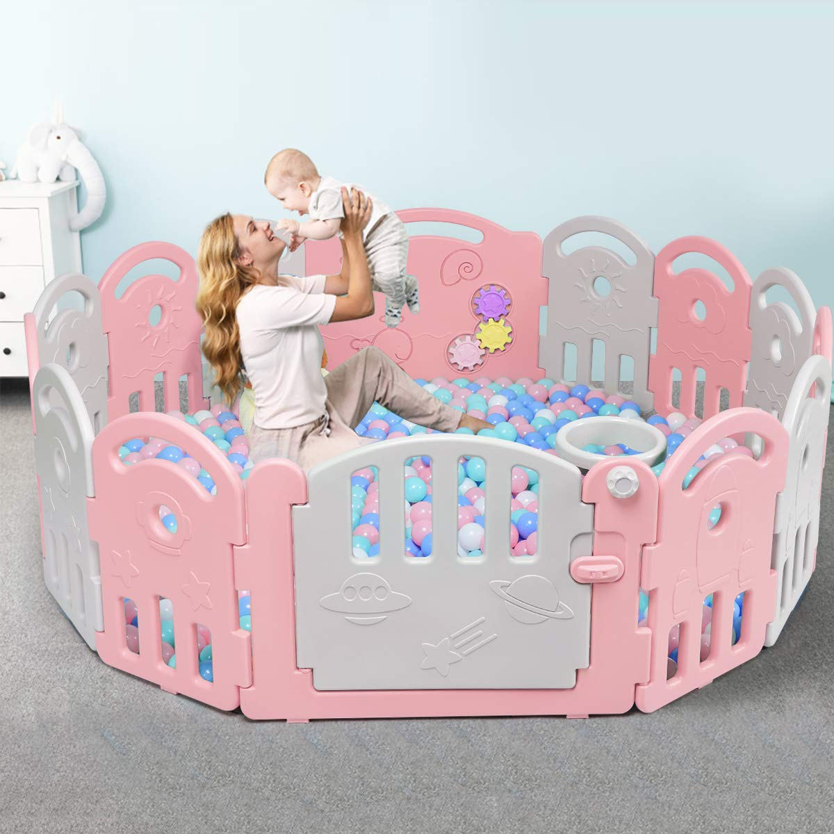 Baby Playpen, 18-Panel Kids Safety Yard Activity Center Playard with Safety Lock