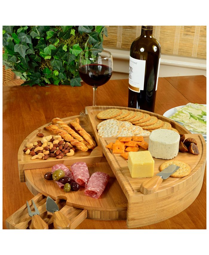 Picnic At Ascot Vienna Transforming Multilevel Bamboo Cheese Board Set with Tools