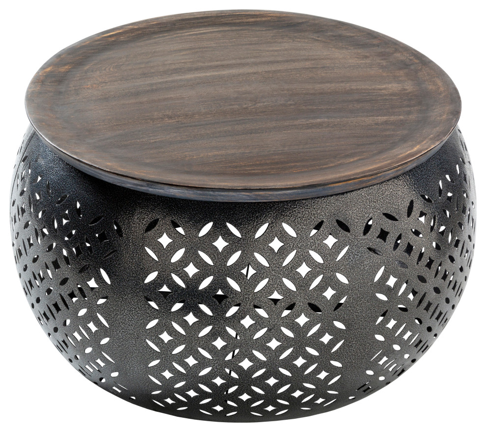 Surya Jaali Modern Wood and Metal Coffee Table in Black/Dark Brown   Mediterranean   Coffee Tables   by Surya  Houzz