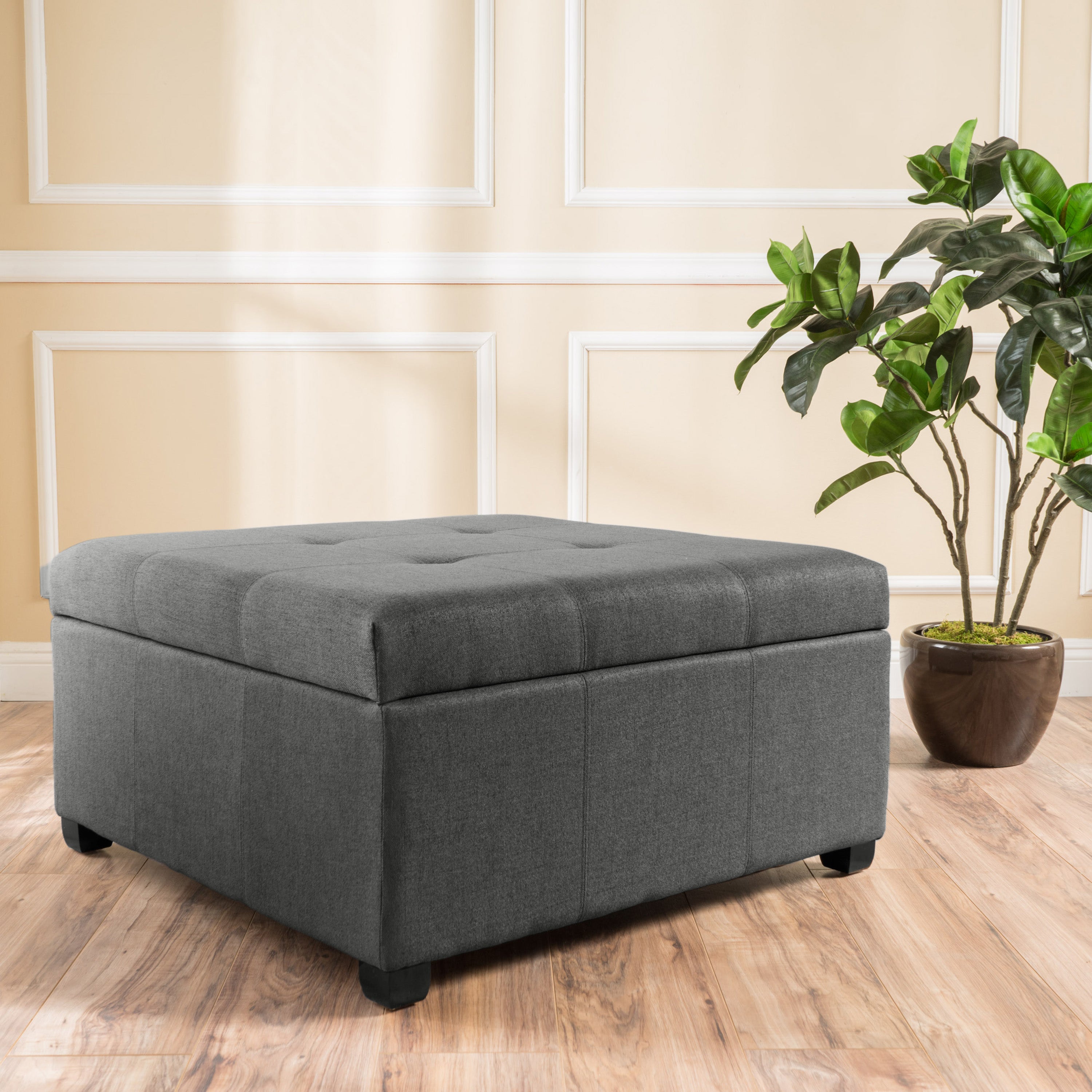 Carlyle Square Tufted Fabric Storage Ottoman Coffee Table