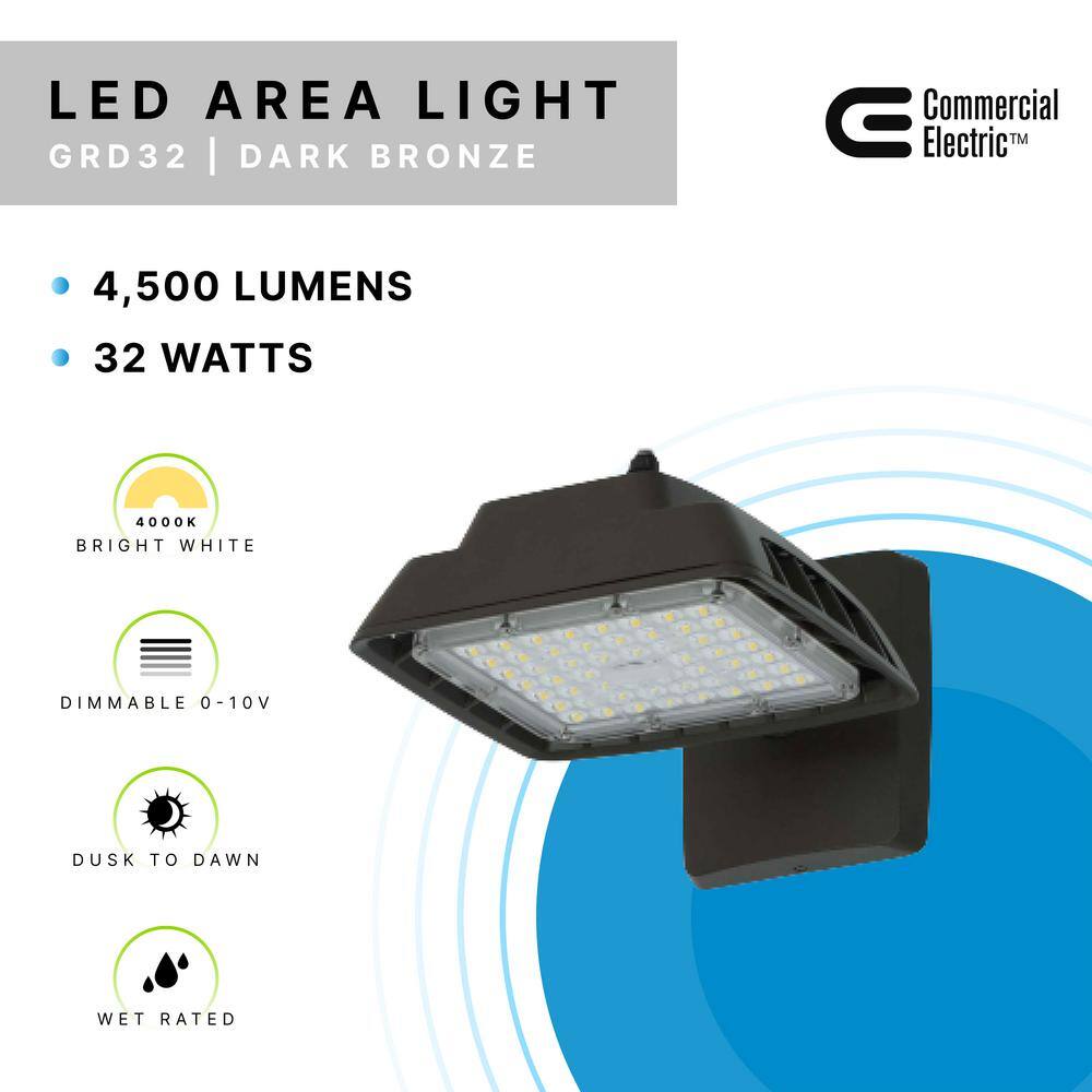 Commercial Electric 150W Equivalent Integrated LED Bronze Outdoor Commercial Area Light with Wall mount 4500 Lumens GRD32-PC-4K-BZ